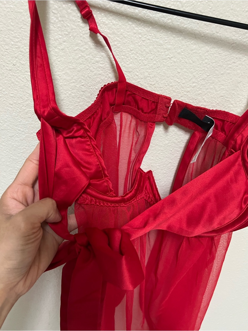 Adore Me Red Sheer Bow-Front Babydoll Chemise - Picture 3 of 5